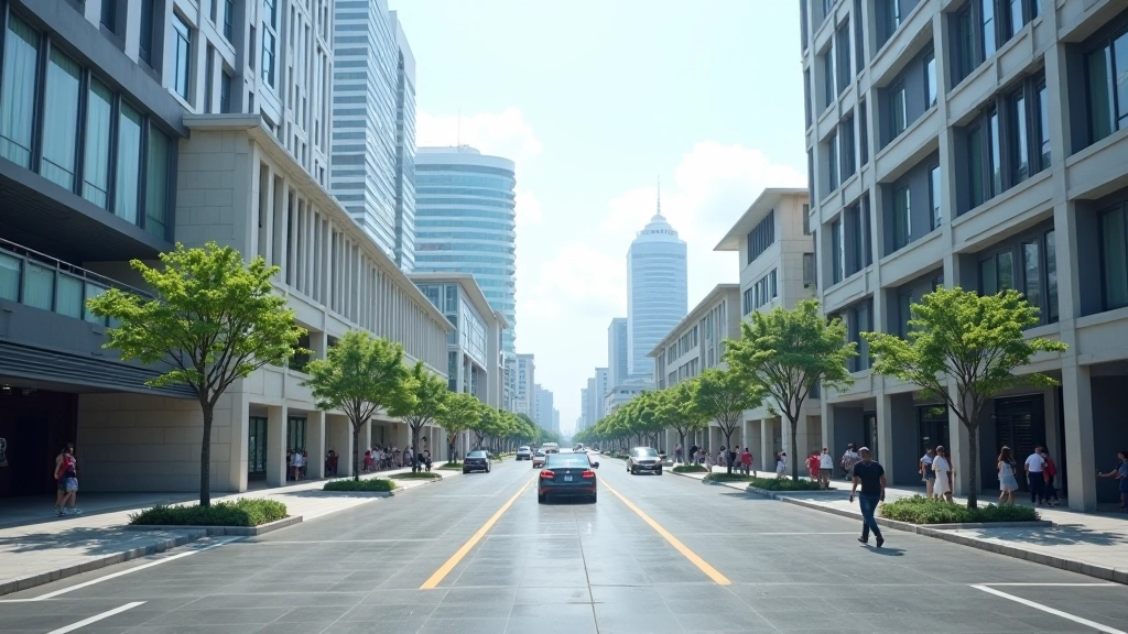 Modern shopping mall or commercial center showing successful economic development and infrastructure project results